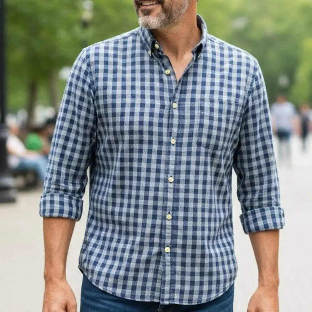 J. Crew Jaspe Cotton Shirt Blue Gray Gingham Slim Fit Long Sleeve Mens M A9329